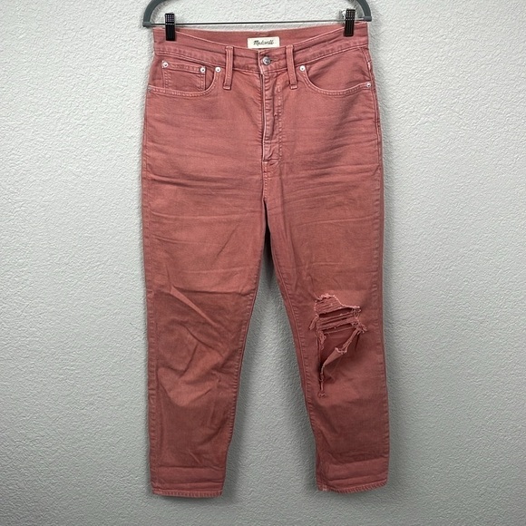 Madewell The Momjean Garment Dye Edition Coral Salmon Knee Rip Sz 28 - Picture 5 of 15